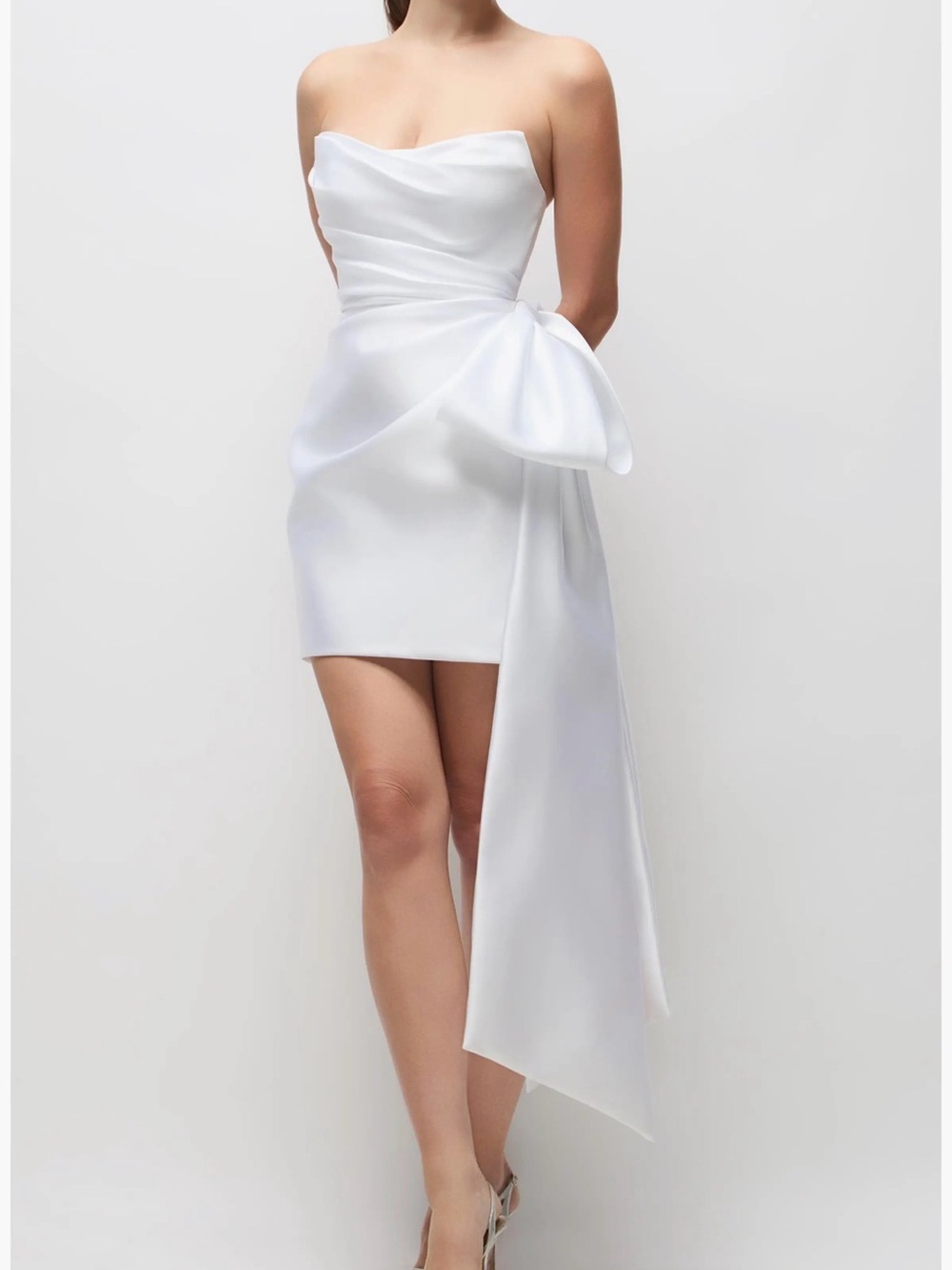 Dessy Collection Paige Bow Detail Strapless Satin Cocktail Minidress size 6